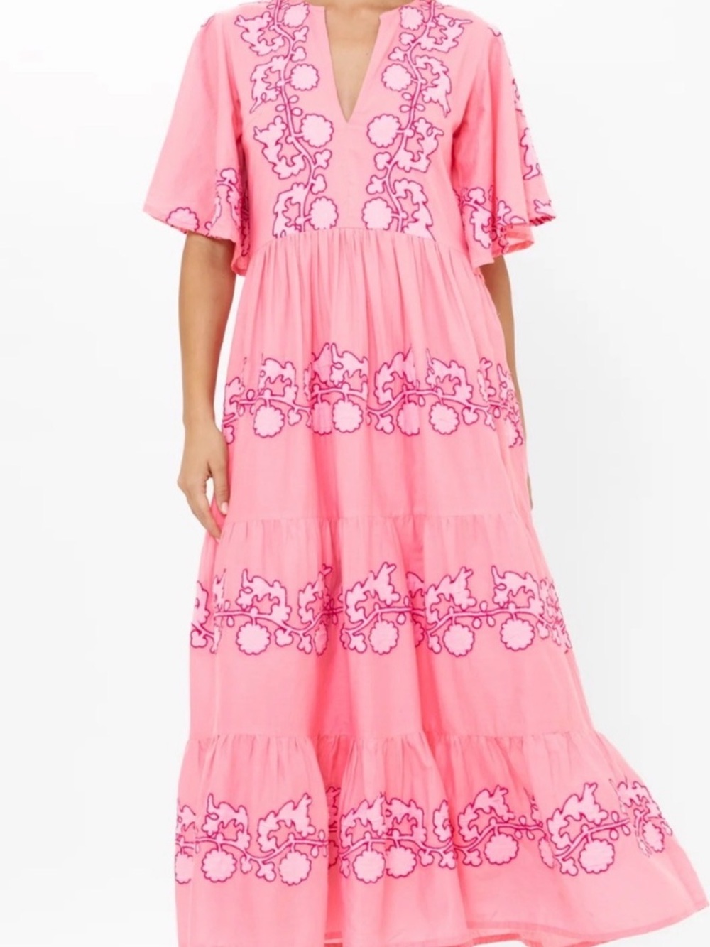 Oliphant Embroidered Maxi Dress in Tangier Pink